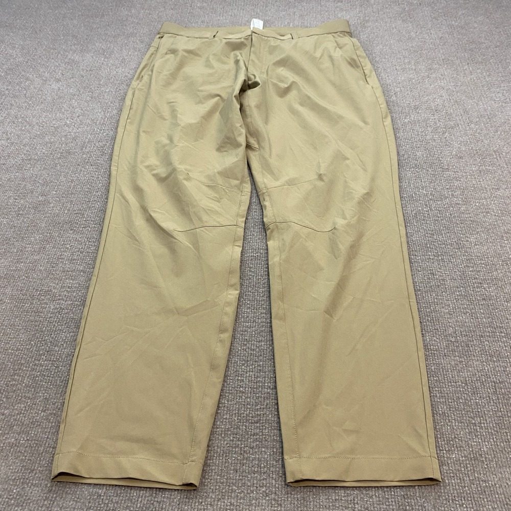 Fabletics Pants Mens 34x30 Hemmed Beige Khakis Stretch Elastic Waist Zip Pocket